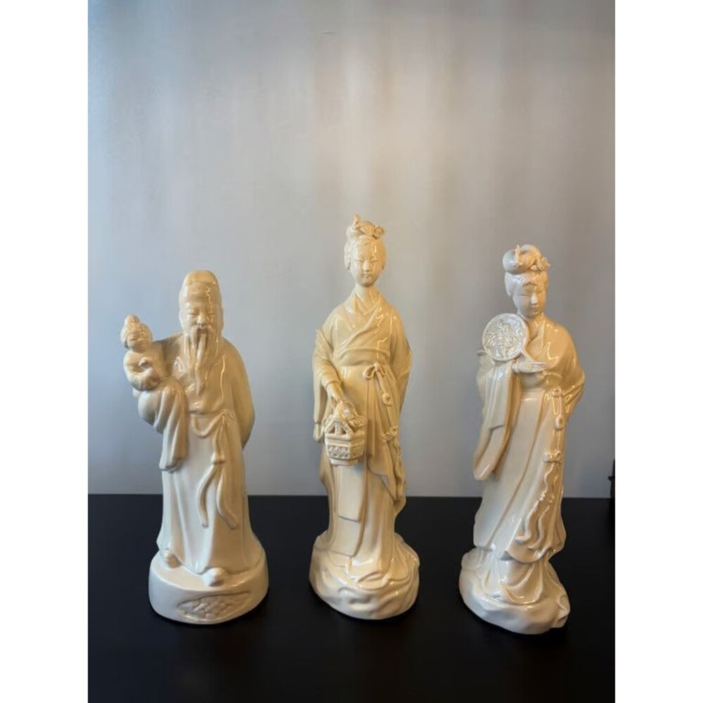 3 Blanc de Chine Style Chinese Figures Shou Lao Ladies White Porcelain Set